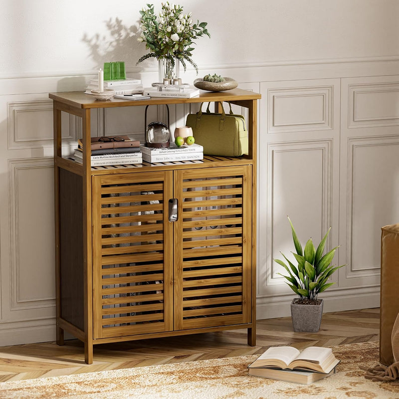 Bathroom Storage Cabinet Bamboo Side Organiser with Double