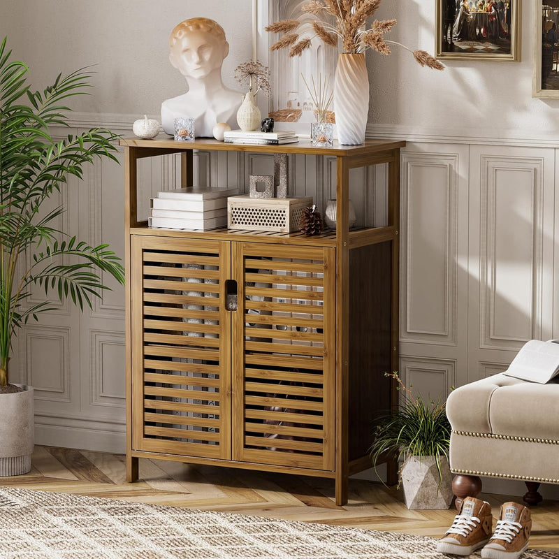 Bathroom Storage Cabinet Bamboo Side Organiser with Double