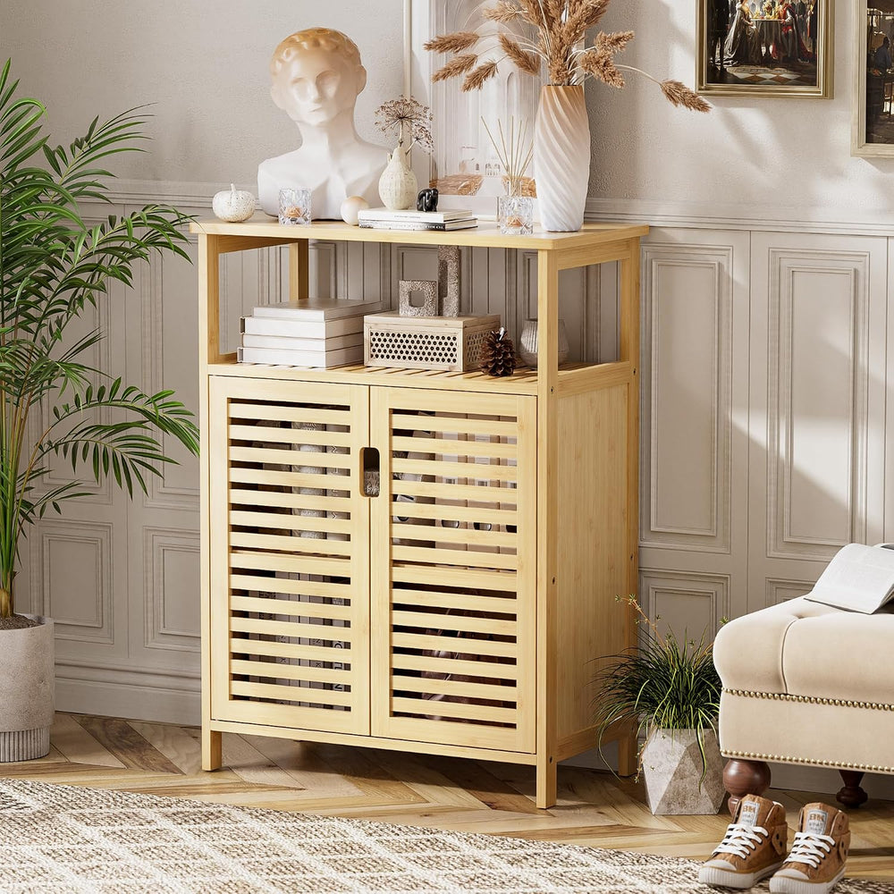 Bathroom Storage Cabinet Bamboo Side Organiser with Double