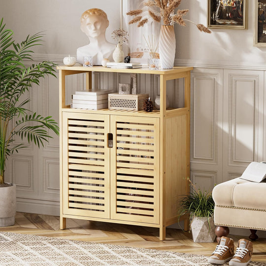 Bathroom Storage Cabinet Bamboo Side Organiser with Double