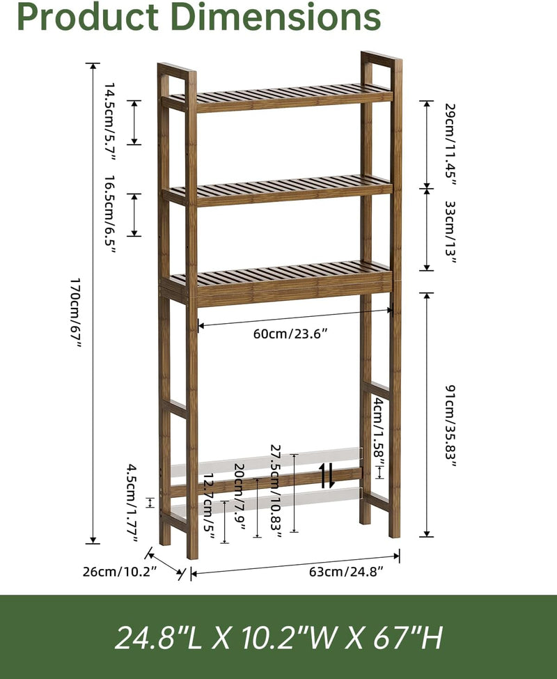 Bathroom Storage Shelf Bamboo Over-The-Toilet Organiser Rack