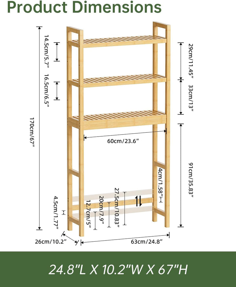 Bathroom Storage Shelf Bamboo Over-The-Toilet Organiser Rack