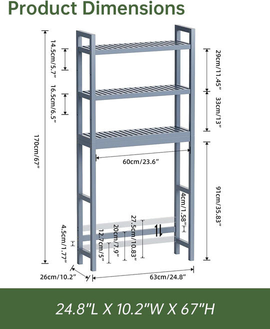 Bathroom Storage Shelf Bamboo Over-The-Toilet Organiser Rack