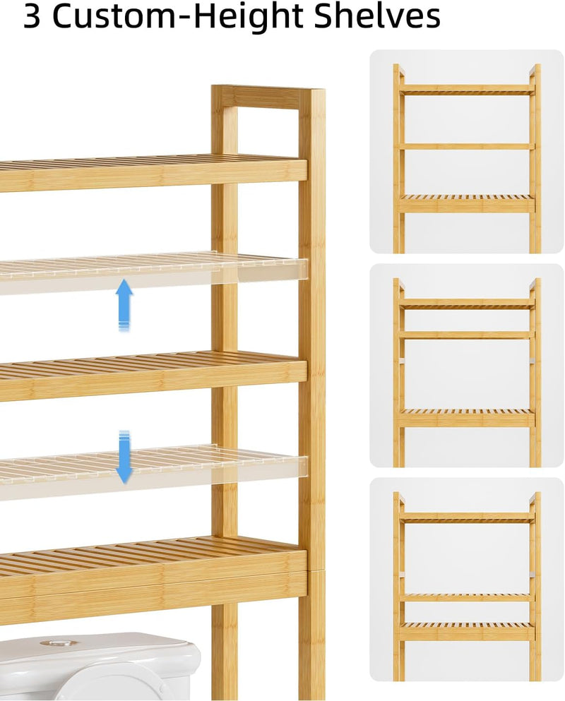 Bathroom Storage Shelf Bamboo Over-The-Toilet Organiser Rack