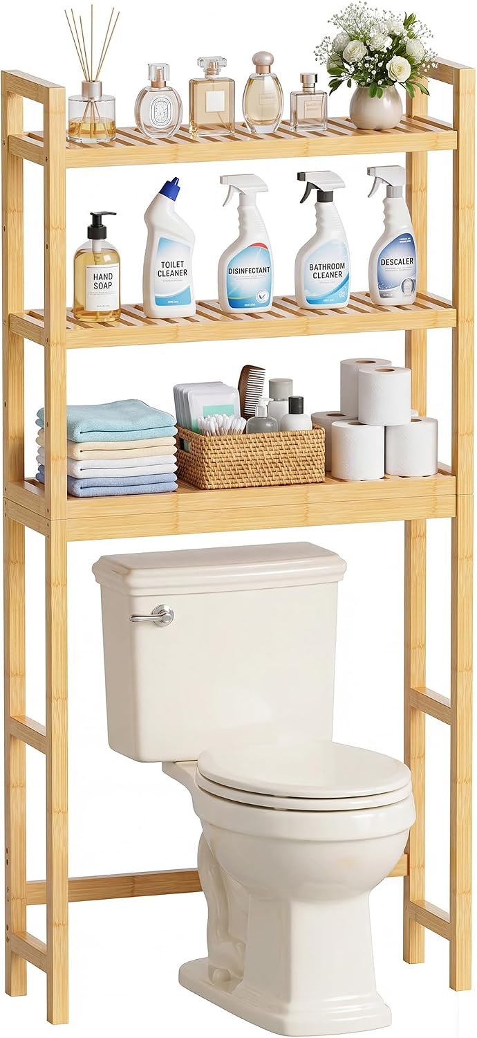 Bathroom Storage Shelf Bamboo Over-The-Toilet Organiser Rack