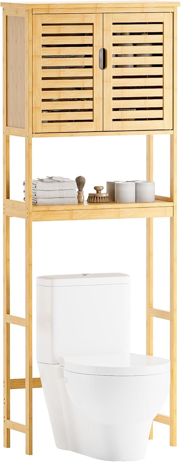 Bathroom Storage Shelf with Cabinet Bamboo Over-The-Toilet