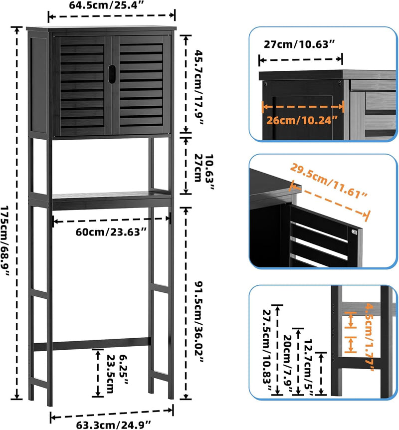 Bathroom Storage Shelf with Cabinet Bamboo Over-The-Toilet