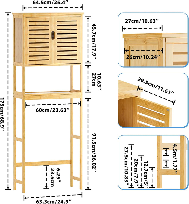 Bathroom Storage Shelf with Cabinet Bamboo Over-The-Toilet