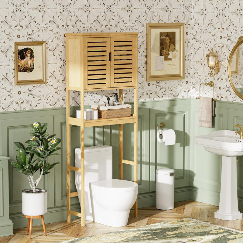 Bathroom Storage Shelf with Cabinet Bamboo Over-The-Toilet
