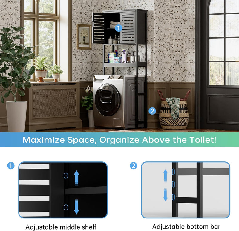Bathroom Storage Shelf with Cabinet Bamboo Over-The-Toilet
