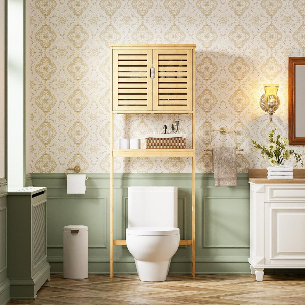Bathroom Storage Shelf with Cabinet Bamboo Over-The-Toilet
