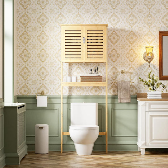 Bathroom Storage Shelf with Cabinet Bamboo Over-The-Toilet