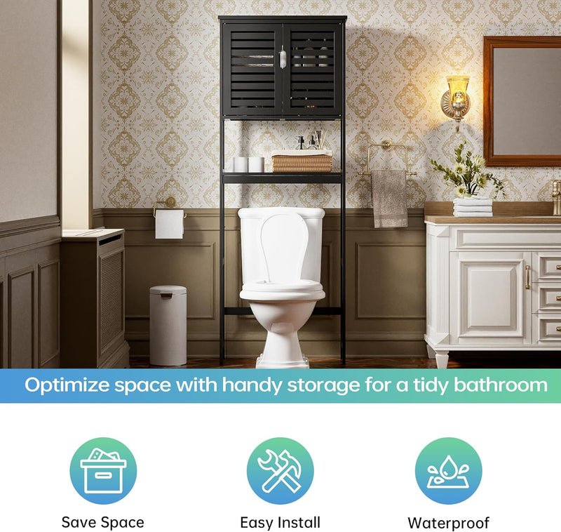 Bathroom Storage Shelf with Cabinet Bamboo Over-The-Toilet