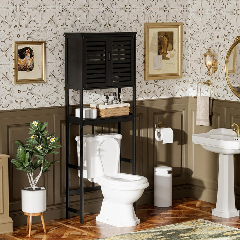 Bathroom Storage Shelf with Cabinet Bamboo Over-The-Toilet