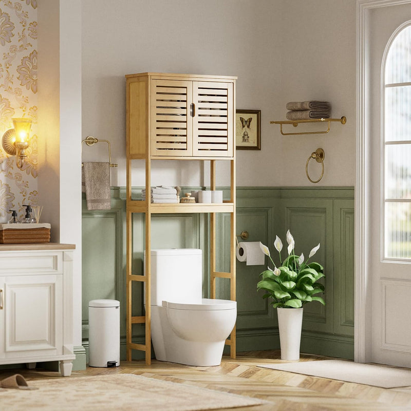 Bathroom Storage Shelf with Cabinet Bamboo Over-The-Toilet
