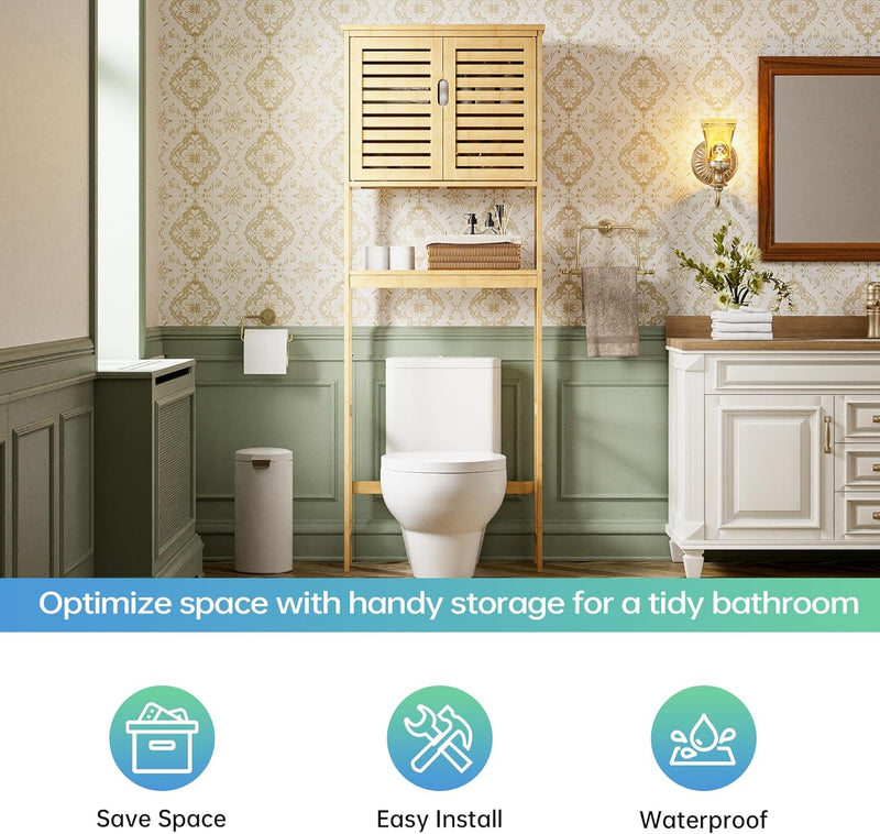 Bathroom Storage Shelf with Cabinet Bamboo Over-The-Toilet