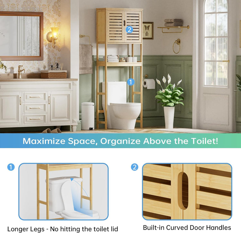 Bathroom Storage Shelf with Cabinet Bamboo Over-The-Toilet