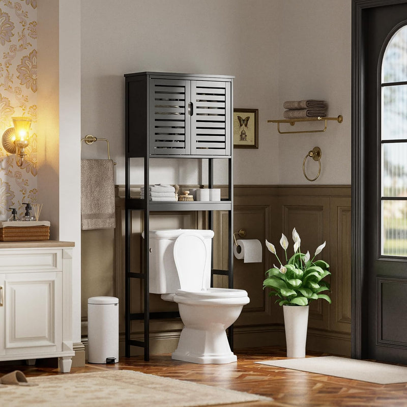 Bathroom Storage Shelf with Cabinet Bamboo Over-The-Toilet