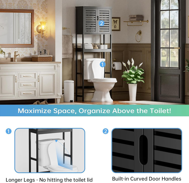 Bathroom Storage Shelf with Cabinet Bamboo Over-The-Toilet