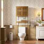 Bathroom Storage Shelf with Cabinet Bamboo Over-The-Toilet