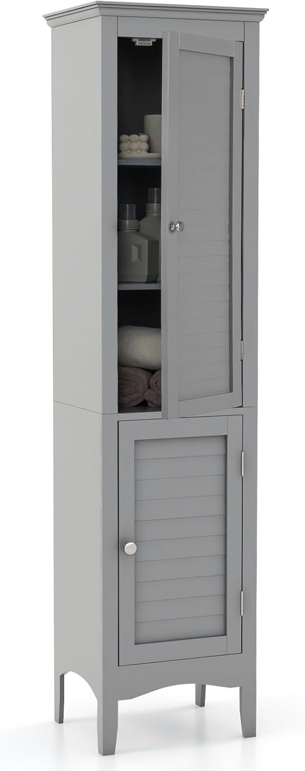 Bathroom Tall Cabinet Double-Door Slim Storage Cupboard