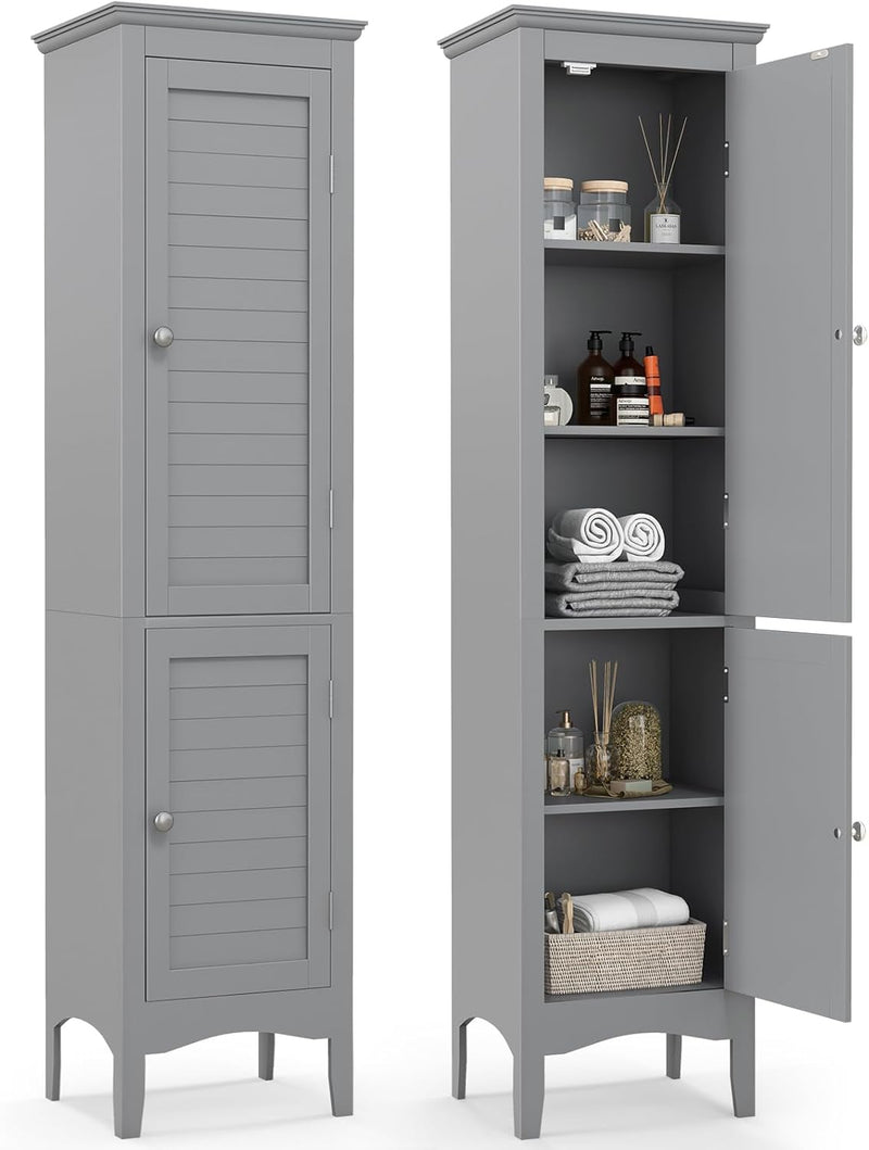 Bathroom Tall Cabinet Double-Door Slim Storage Cupboard