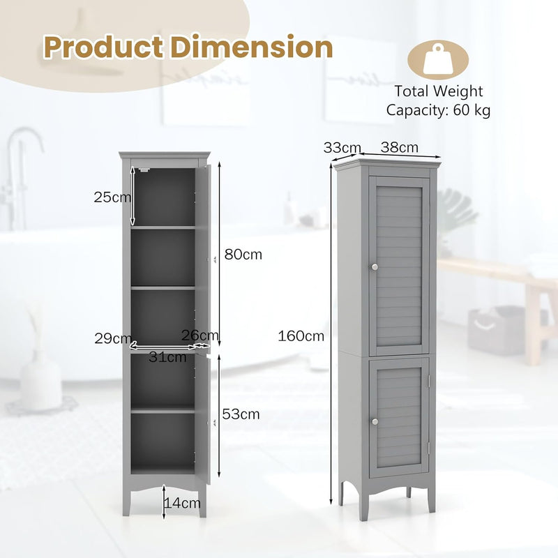 Bathroom Tall Cabinet Double-Door Slim Storage Cupboard