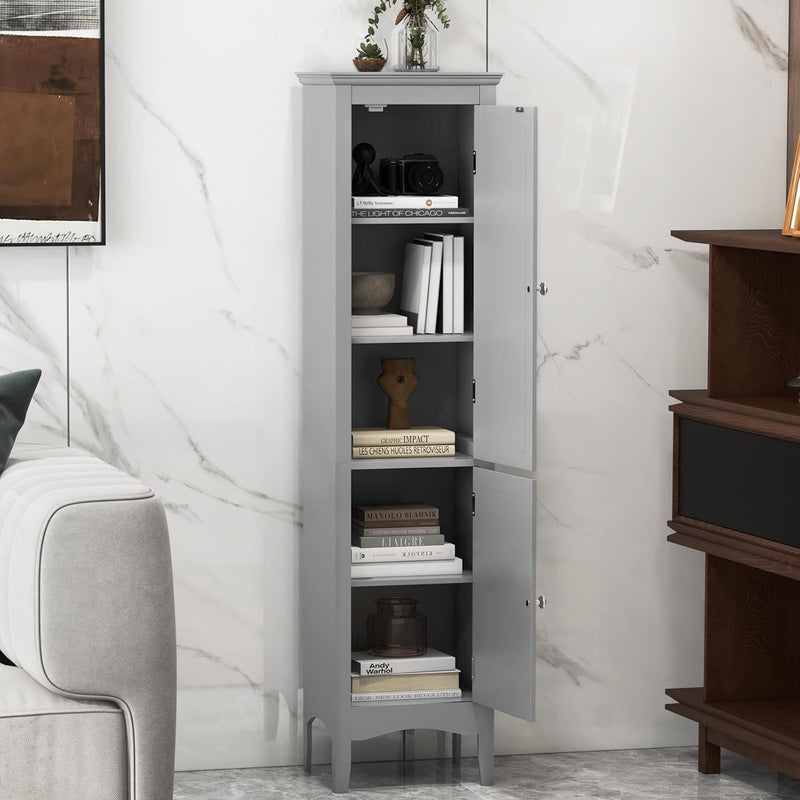 Bathroom Tall Cabinet Double-Door Slim Storage Cupboard