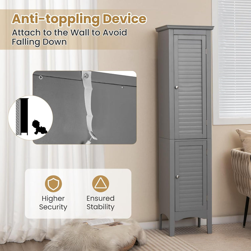 Bathroom Tall Cabinet Double-Door Slim Storage Cupboard