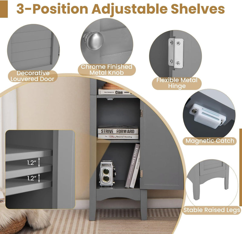 Bathroom Tall Cabinet Double-Door Slim Storage Cupboard