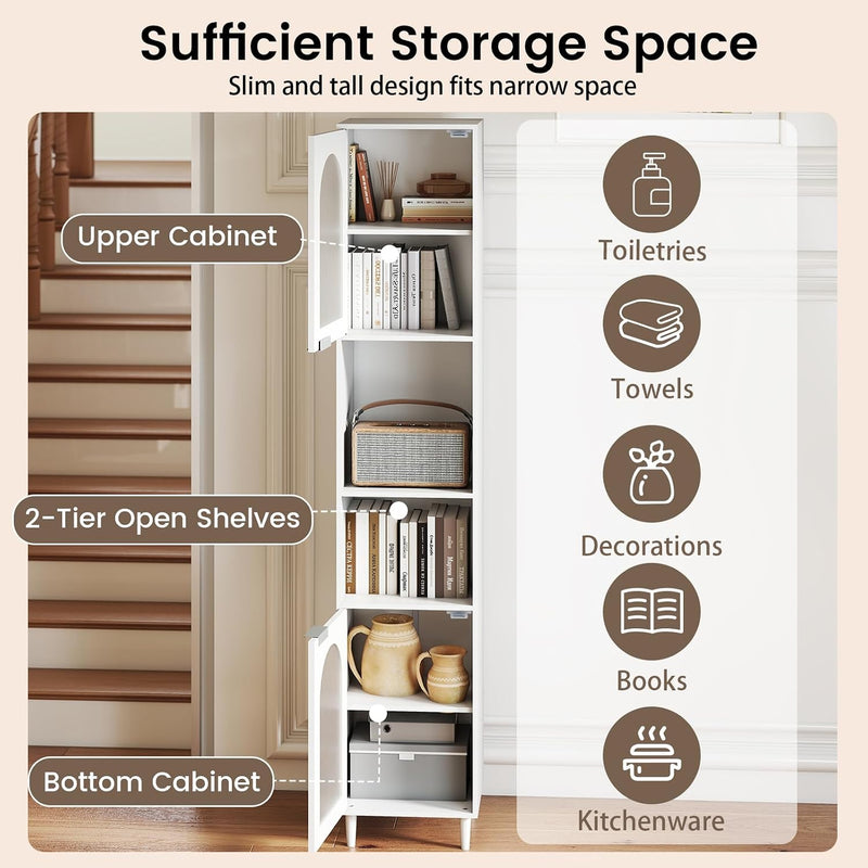 Bathroom Tall Cabinet Freestanding Slim Storage Cupboard