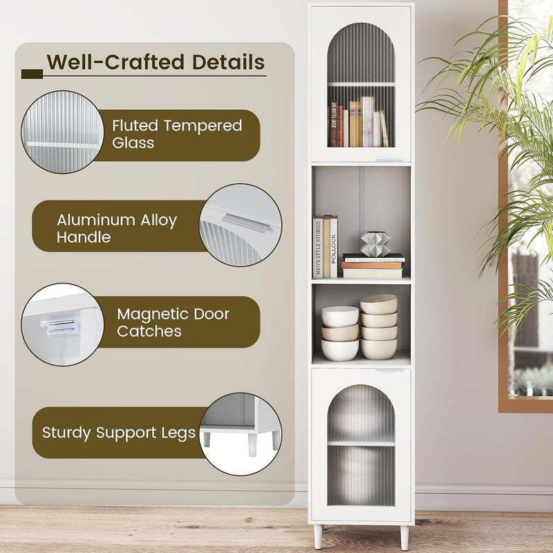 Bathroom Tall Cabinet Freestanding Slim Storage Cupboard