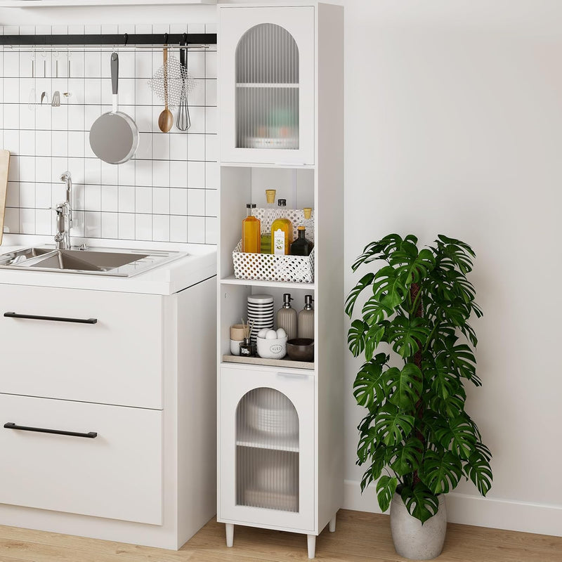 Bathroom Tall Cabinet Freestanding Slim Storage Cupboard