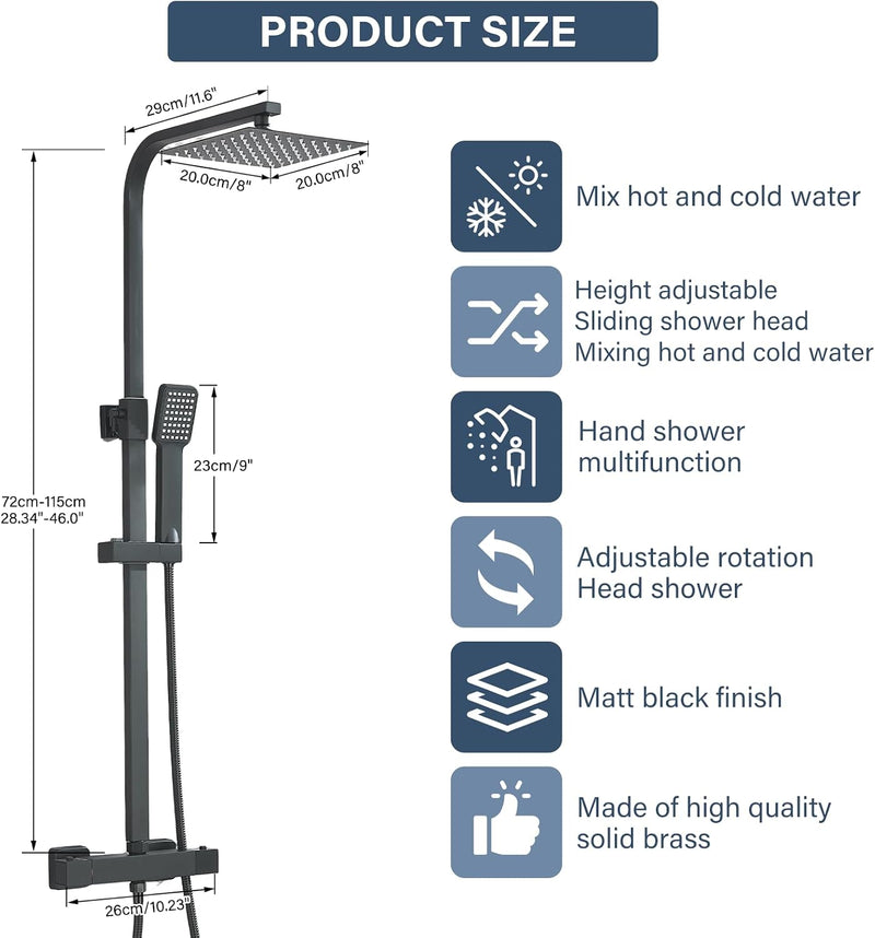 Bathroom Thermostatic Shower Mixer Set and with Adjustable