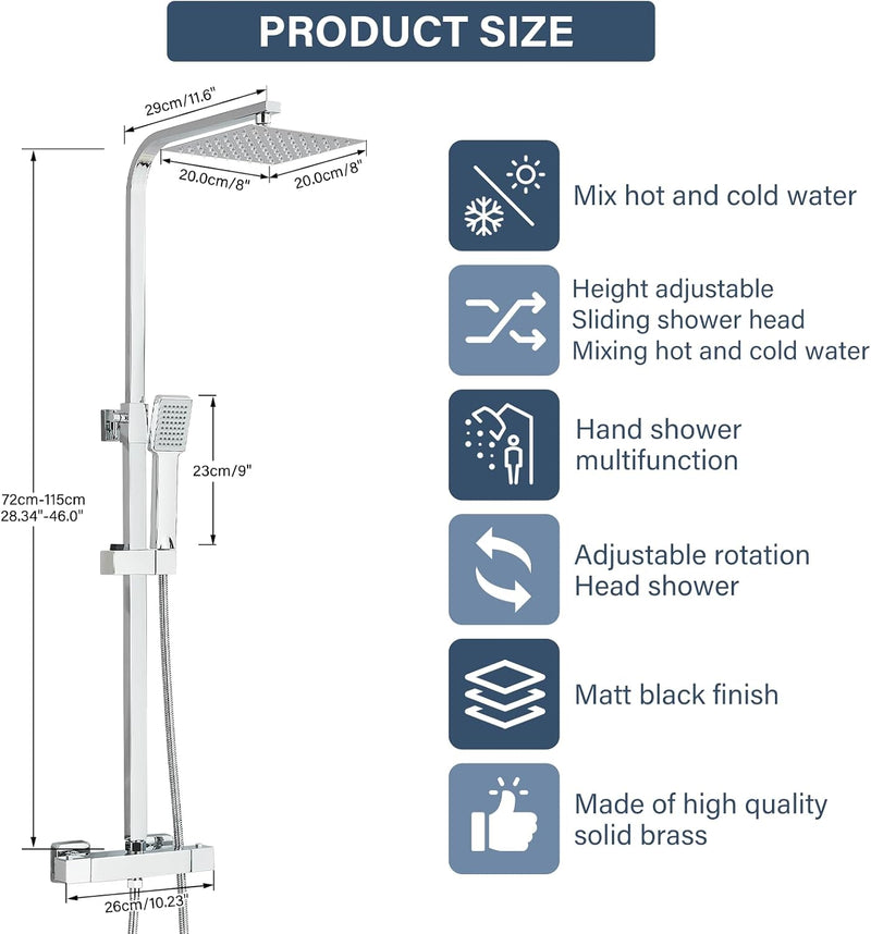 Bathroom Thermostatic Shower Mixer Set and with Adjustable