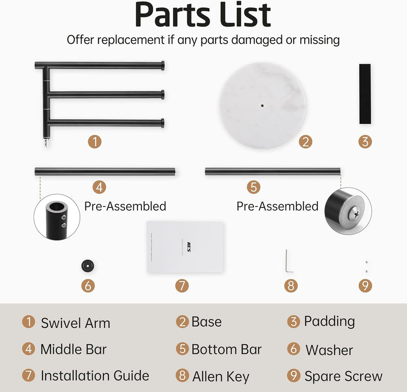 Bathroom Towel Rail Free Standing Holder 4 Swivel