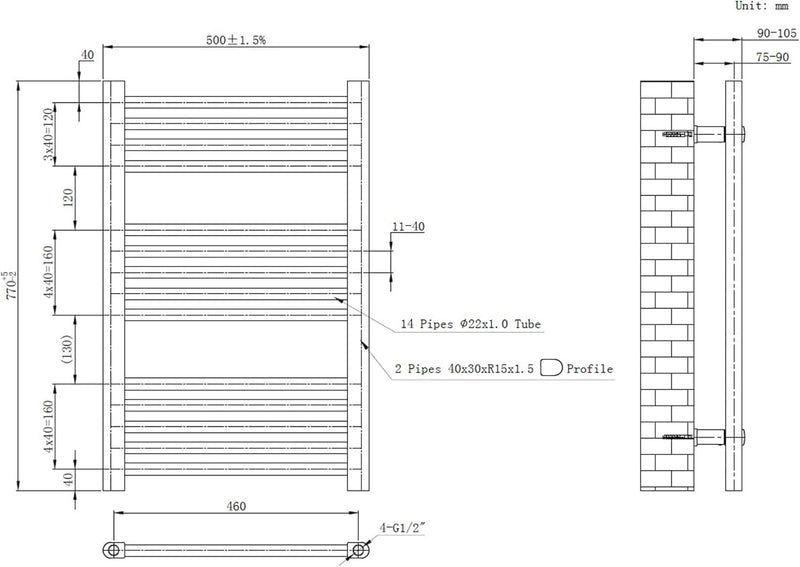 Bathroom Towel Rail Heated Radiator Wall Mounted Ladder