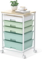 Bathroom Trolley with 5 Drawers and Wooden Worktop