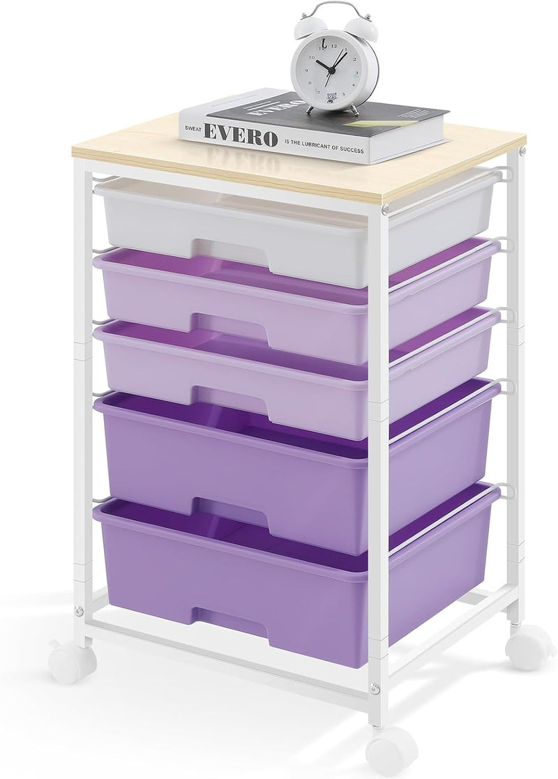 Bathroom Trolley with 5 Drawers and Wooden Worktop