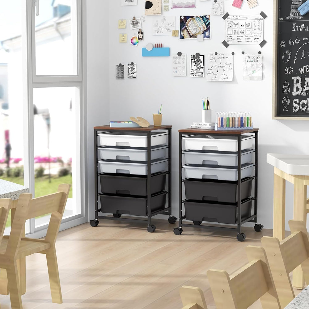 Bathroom Trolley with 5 Drawers and Wooden Worktop