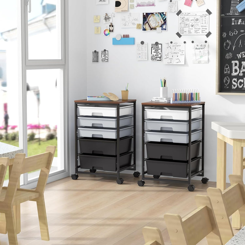 Bathroom Trolley with 5 Drawers and Wooden Worktop