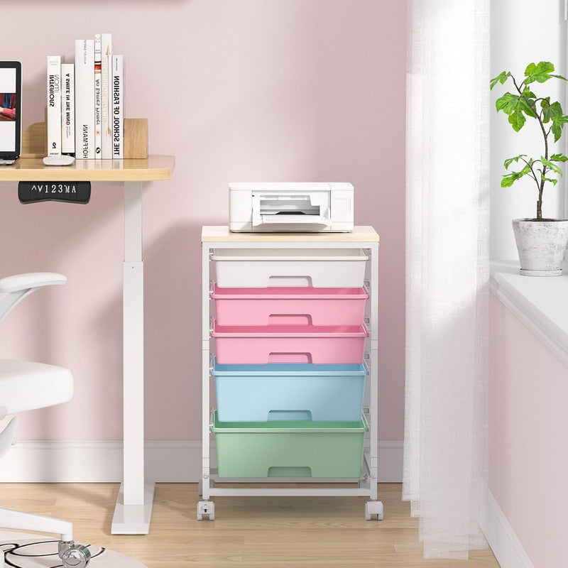 Bathroom Trolley with 5 Drawers and Wooden Worktop