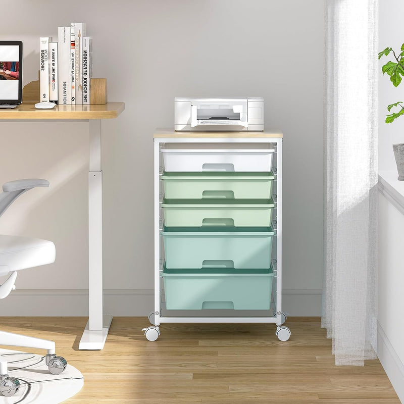 Bathroom Trolley with 5 Drawers and Wooden Worktop
