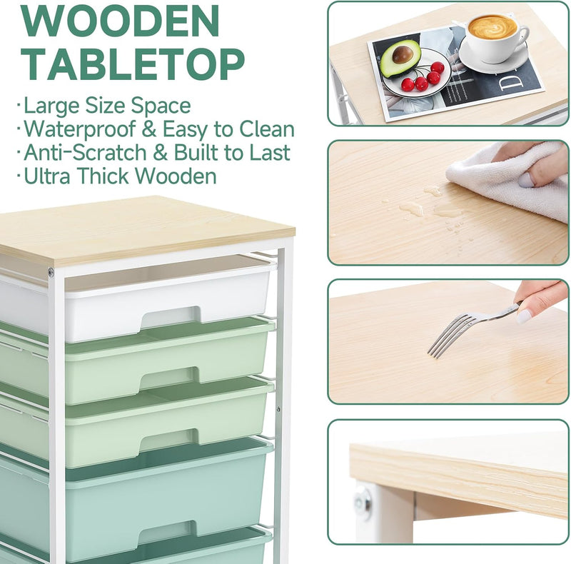 Bathroom Trolley with 5 Drawers and Wooden Worktop
