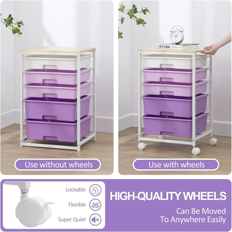 Bathroom Trolley with 5 Drawers and Wooden Worktop