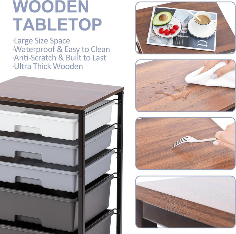 Bathroom Trolley with 5 Drawers and Wooden Worktop