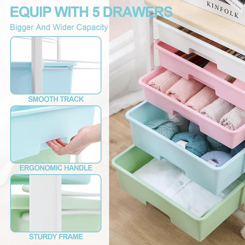Bathroom Trolley with 5 Drawers and Wooden Worktop