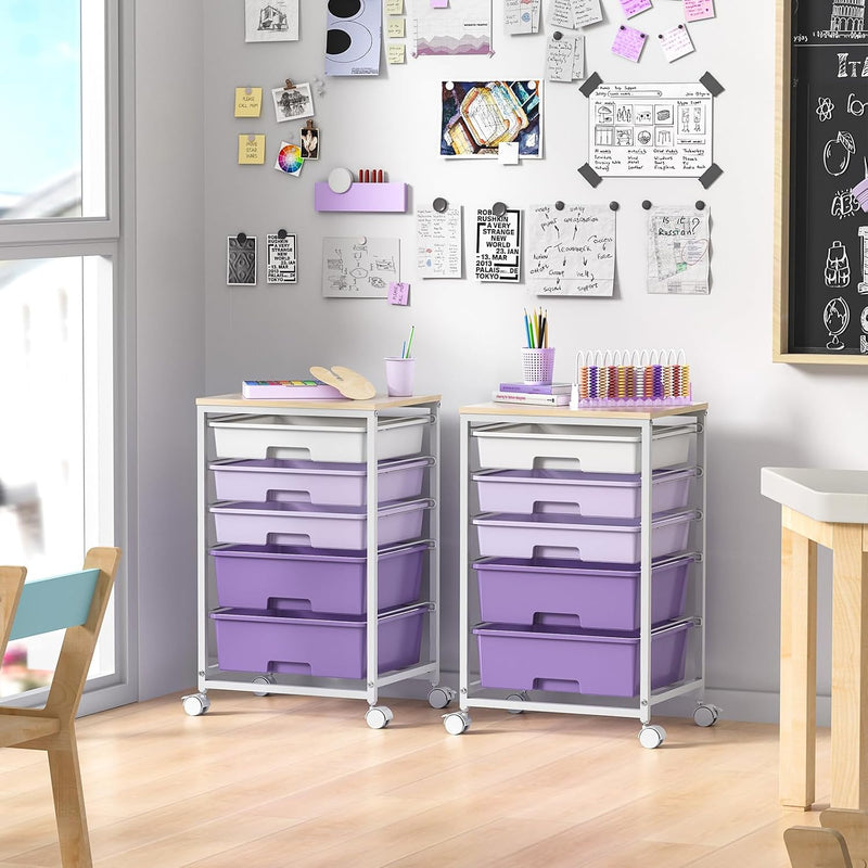 Bathroom Trolley with 5 Drawers and Wooden Worktop