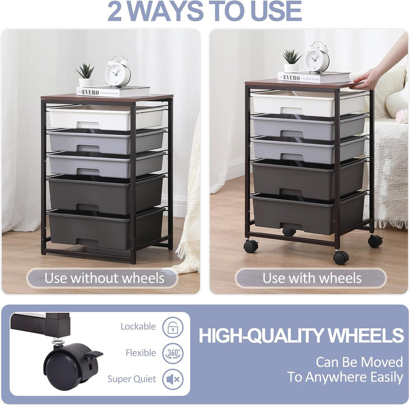 Bathroom Trolley with 5 Drawers and Wooden Worktop
