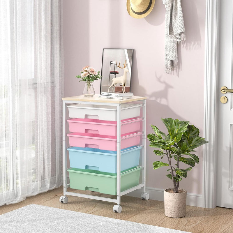 Bathroom Trolley with 5 Drawers and Wooden Worktop